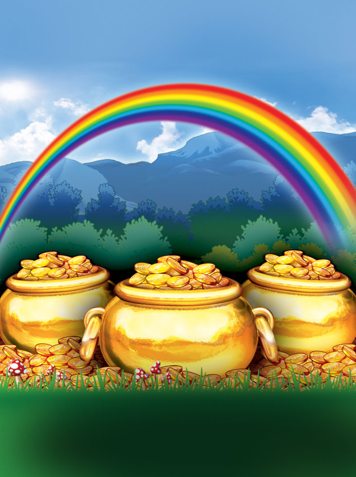 rainbow and pots of gold background from Rainbow Riches game