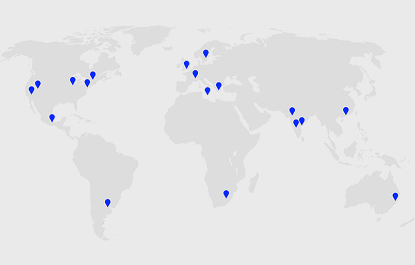 world map showing L&W locations