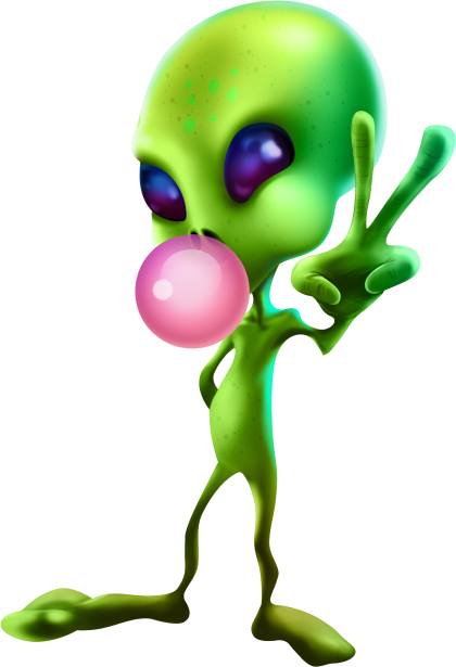 Alien with gum bubble from Invaders Megaways game